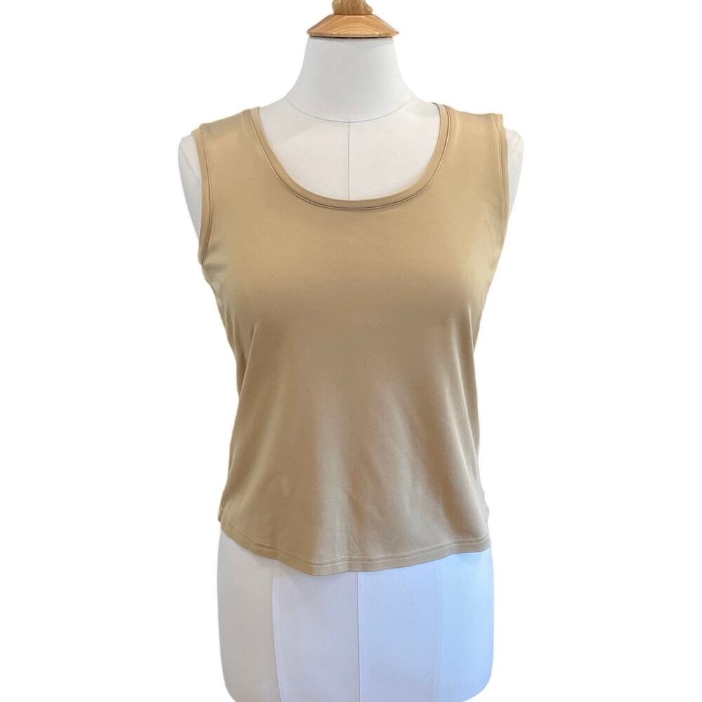 Valerie Stevens Silk / Cotton Beige Scoop Neck Tank Top, Minimalist, Size MP